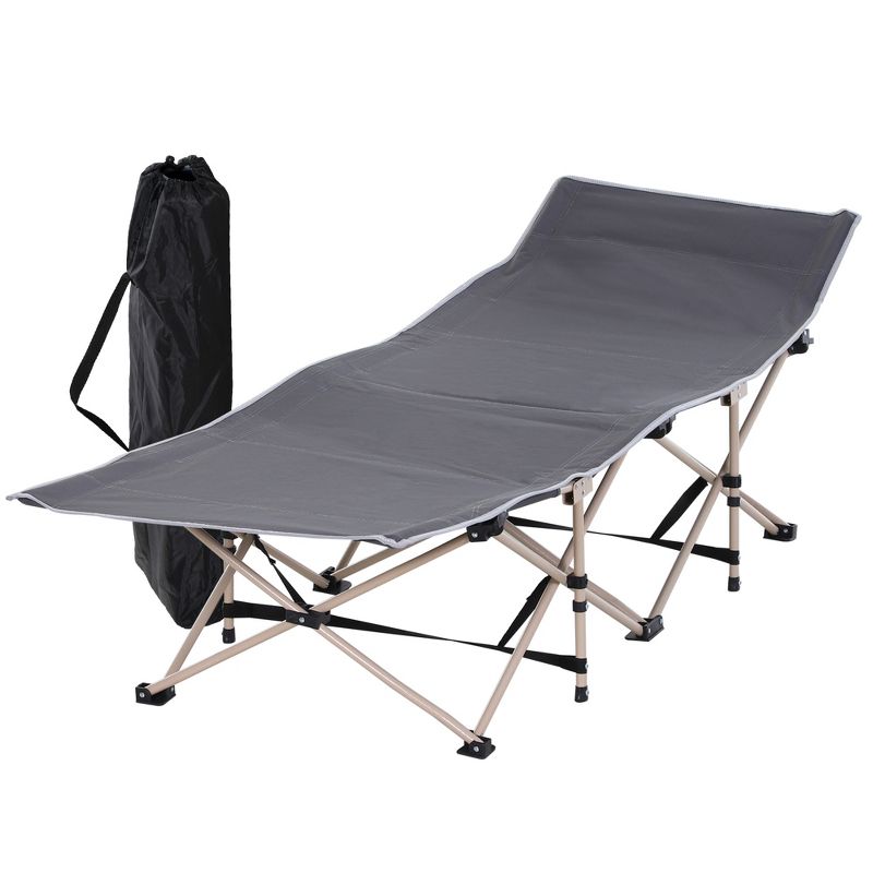 Outsunny Folding Camping Cot for Adults with Carry Bags, Side Pockets, Outdoor Portable Sleeping Bed for Travel Camp Vocation, 4 of 9