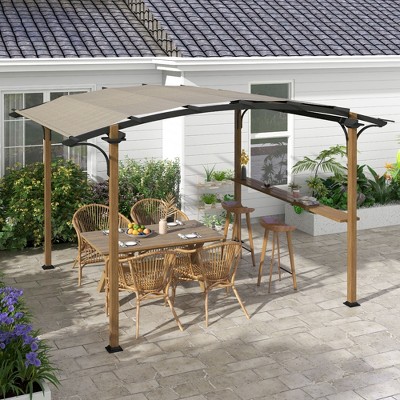 Natural Aluminum and Steel Pergola with Canopy and Bar Counter