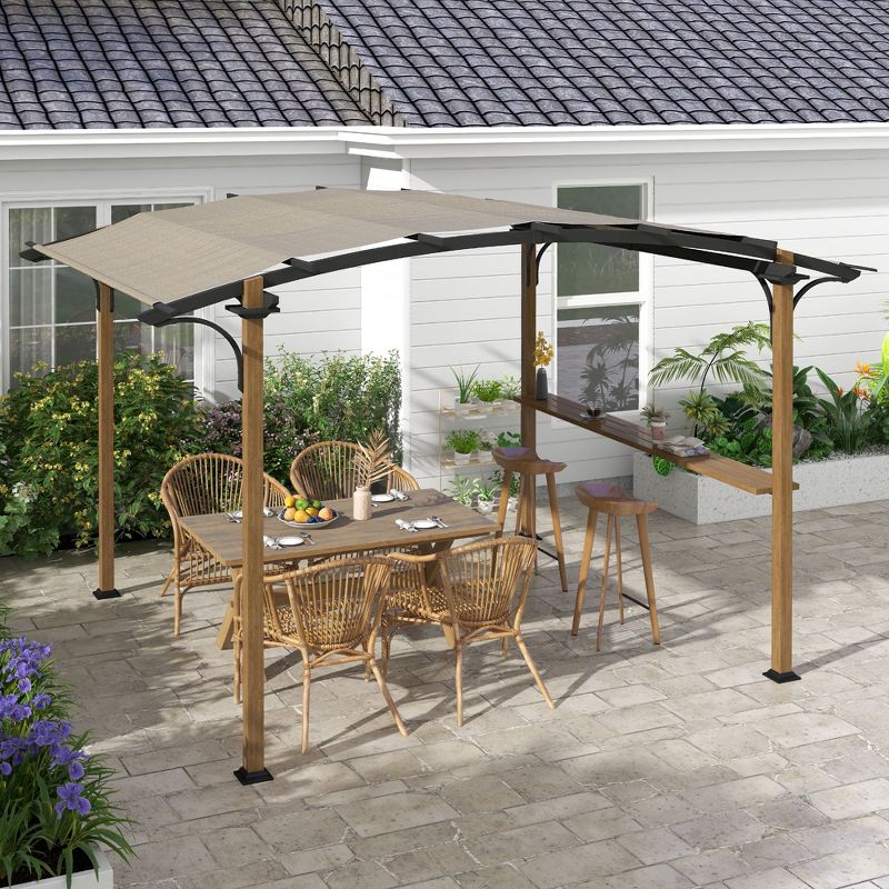 Outsunny 12' x 10' Outdoor Pergola with Bar Counter, Sun Shade Canopy, Aluminum and Steel Frame for Garden, Lawn, Backyard, and Deck, Natural, 2 of 7