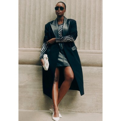 ELOQUII Long Coat With Faux Leather Details