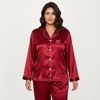 Anna-Kaci Lounge Women's PLus Size 2-Piece Set Satin Button-Up Pajama Top and Relaxed Fit Pants with Contrast Piping Trim - 2 of 4