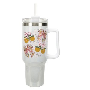 Elanze Designs Orange Citrus Fruit Polka Dots & Bows Coquette 40 Oz. Stainless Steel Water Bottle Coffee Mug, Spill & Leak Resistant, Travel Tumbler - 1 of 1