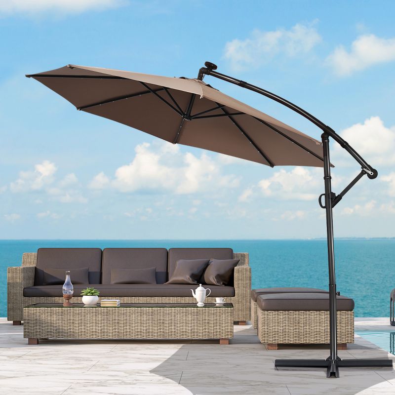 Costway 10FT Patio Offset Umbrella Solar LED 360degrees Rotation Brown, 4 of 11