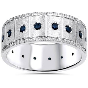 Pompeii3 5/8ct Blue Diamond Mens Comfort Fit Wedding Ring 14K White Gold 8mm - 1 of 4