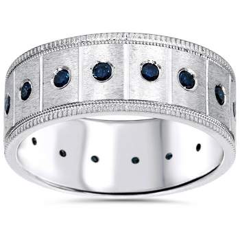 Pompeii3 5/8ct Blue Diamond Mens Comfort Fit Wedding Ring 14K White Gold 8mm