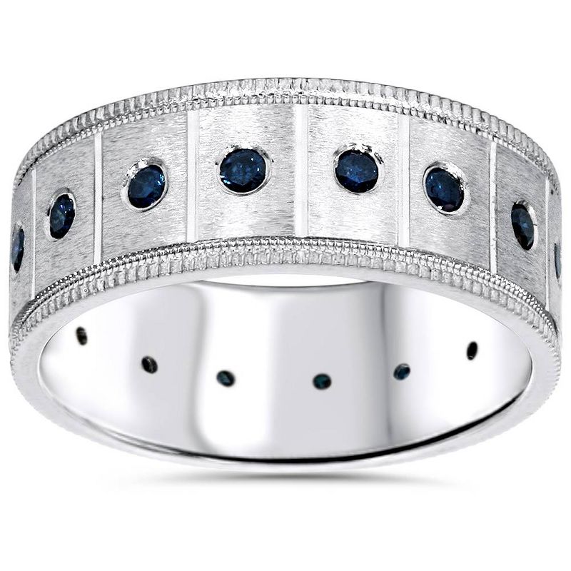 Pompeii3 5/8ct Blue Diamond Mens Comfort Fit Wedding Ring 14K White Gold 8mm, 1 of 6