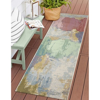 Abstract Marina Blue Rectangular Indoor/Outdoor Easy-Care Rug