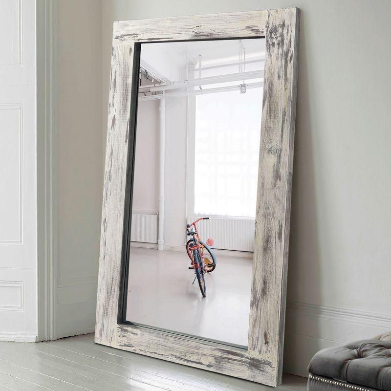 Neutypechic Vintage Full Length Tempered Mirror with Wide Edge Solid Wood and Back Hooks 71"x32" - Weathered White, 2 of 6