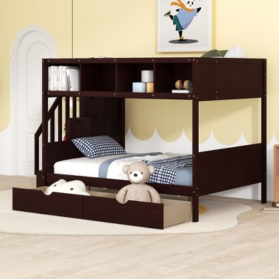 NicBex Twin over Full Loft Bunk Bed, Modern Wooden Bed Frame, Convertible Bed Frame with 2 Storage Drawers and Ladder for Bedroom