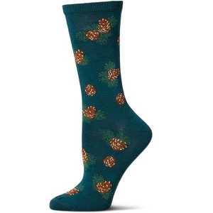 Memoi Women's Pinecones Themed Rayon Blend Novelty Crew Sock Dark Spruce 9-11 - 1 of 4