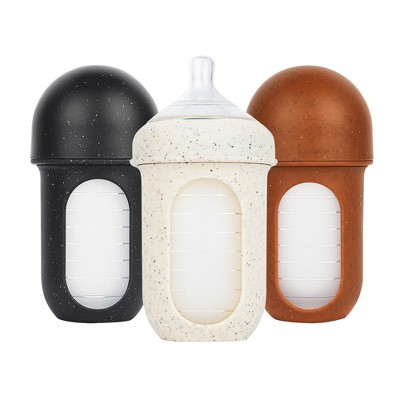 Boon 8 fl oz Nursh Silicone Baby Bottles with Collapsible Silicone Pouch - 3pk - Speckle
