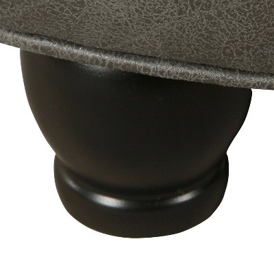 Large Gray Faux Leather Tufted Round Storage Ottoman