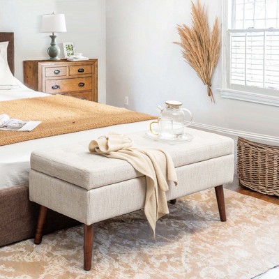 NicBex Modern 43.3" Linen Storage Bench with Wood Legs for Bedroom and Living Room