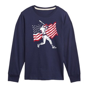 Boys' - Instant Message - Baseball Player American Flag Long Sleeve Graphic T-Shirt - 1 of 4