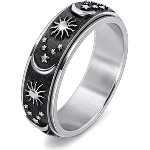 Sun Moon Star Spinner Ring - Anxiety Relief Fidget Ring for Men & Women, 8mm Stainless Steel Wedding Band - 1 of 4