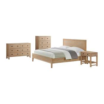 4pc Arden Wood Bedroom Set with 2 Drawer Nightstand with Open Shelf Light Driftwood - Alaterre Furniture