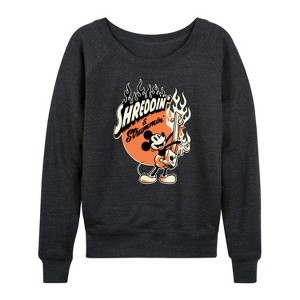 Women's - Disney - Shreddin And Strummin Lightweight French Terry Wide Neck Long Sleeve Graphic Shirt - 1 of 4