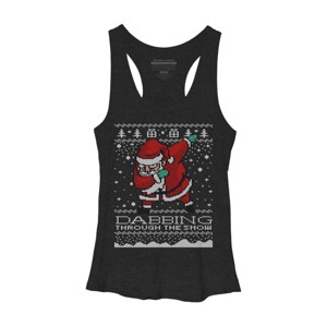 Women's Design By Humans Dabbing Through The Snow Santa Shirt Ugly Christmas Sweater By vomaria Racerback Tank Top - 1 of 3