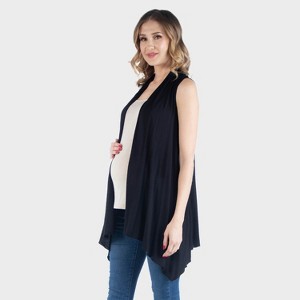 24seven Comfort Apparel Maternity Sleeveless Draped Jacket Asymmetrical Hem Jacket - 1 of 3