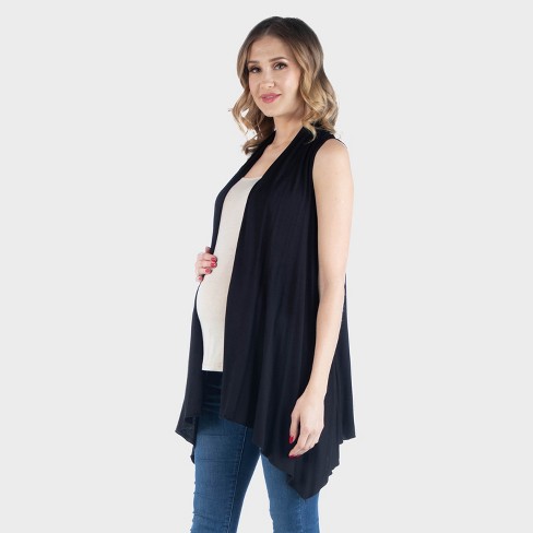 24seven Comfort Apparel Maternity Sleeveless Draped Jacket Asymmetrical Hem Jacket - image 1 of 3