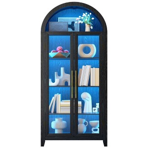 Vlsrka Arched Display Cabinet with Glass Doors, 3-Color LED Lights and Motion Sensor,Black - 1 of 4
