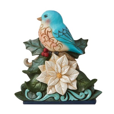 Jim Shore 5.25" Festive & Feathered Bluebird Poinsettia  -  Decorative Figurines