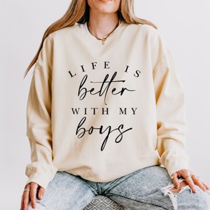 Simply Sage Market Life Is Better With My Boys Lightweight Garment Dyed Sweatshirt - 1 of 4