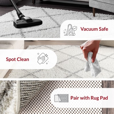 Plush White Geometric Shag 63" Square Area Rug