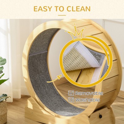 Natural Wood Cat Exercise Wheel with Carpet Runway