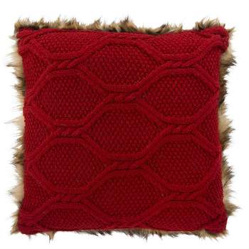 Luccia Faux Fur Pillow - Brown/Red Knit - 20" X 20"  - Safavieh.