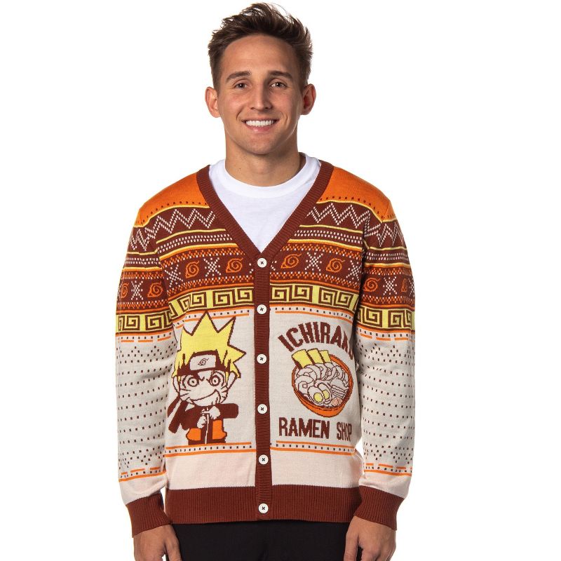 Naruto Shippuden Men's Ichiraku Ramen Shop Ugly Christmas Sweater Cardigan, 1 of 6