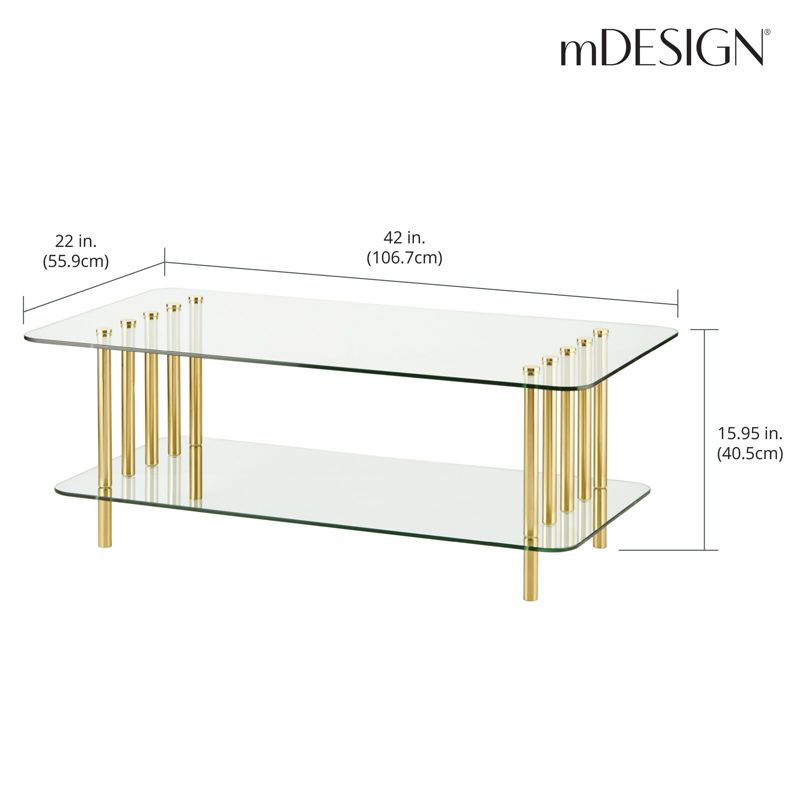 mDesign Long Metal and Glass Top Rectangular Coffee Accent Table, 3 of 7