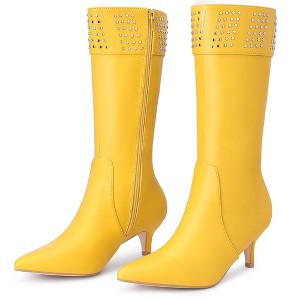 Allegra K Women's Pointed Toe Studded Spike Kitten Heels Knee High Boots - 1 of 3
