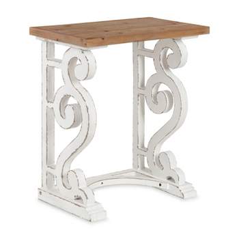 Kate and Laurel Wyldwood Rectangle Wood Side Table, 24x14x27.5, Rustic Brown and White