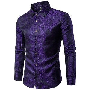 Cloudstyle Mens Floral Rose Print Long Sleeve Dress Shirt for Prom Wedding - 1 of 4