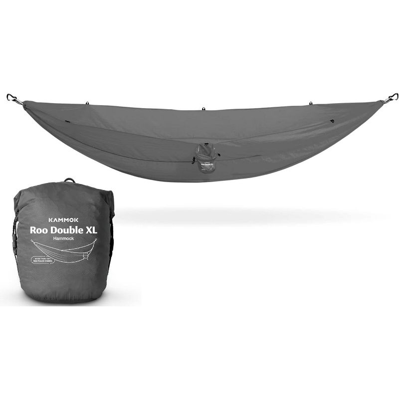 Kammok Roo Double XL Hammock with Stuff Sack, Waterproof Ripstop Nylon, Big and Tall Sized, Lightweight for Camping and Backpacking, Granite Gray, 1 of 8