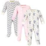 Touched by Nature Baby Girl Organic Cotton Zipper Sleep and Play 3pk, Girl Elephant