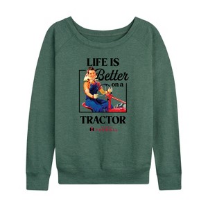 Women's - Instant Message - Life Is Better On A Tractor Lightweight French Terry Wide Neck Long Sleeve Shirt - 1 of 4