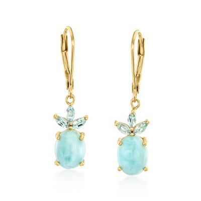 Ross-Simons Larimar and .40 ct. t.w. Sky Blue Topaz Drop Earrings in 18kt Gold Over Sterling