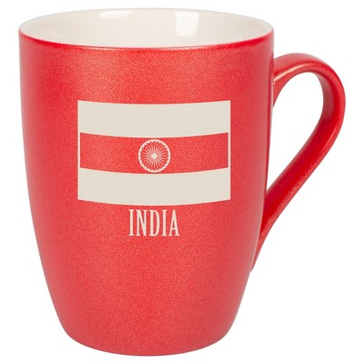 Elanze Designs India Flag 10 Ounce Ceramic Laser-Etched Engraved Drinkware Mug, Metallic Crimson Red