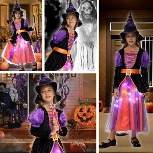 Garvee Glow Witch Dress with Hat--Witch Costume for Kids-Halloween Party Fancy Dress Up Deluxe Set - 1 of 3