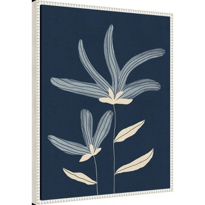 Abstract Floral Navy and White Canvas Wall Art with Beaded Frame
