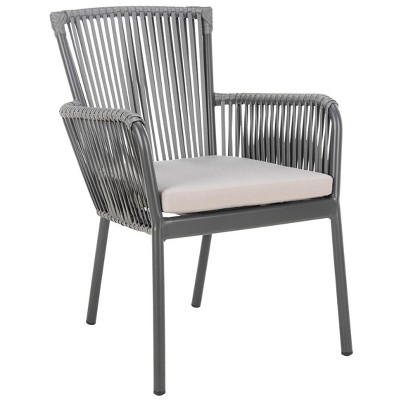 Gray Rope Arm Dining Chair with Cushions, Set of 2