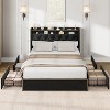 Velvet Bed Frame with 4 Storage Drawers, Upholstered Queen Platform with Tufted Headboard and Nailhead Trim Design - 3 of 4