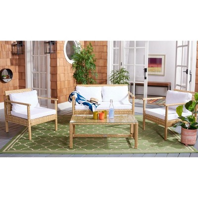 Garnen Natural Wicker 4-Piece Patio Set with White Cushions