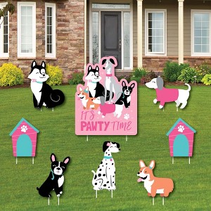 Big Dot of Happiness Pawty Like a Puppy Girl - Yard Sign and Outdoor Lawn Decorations - Pink Dog Baby Shower or Birthday Party Yard Signs - Set of 8 - 1 of 4