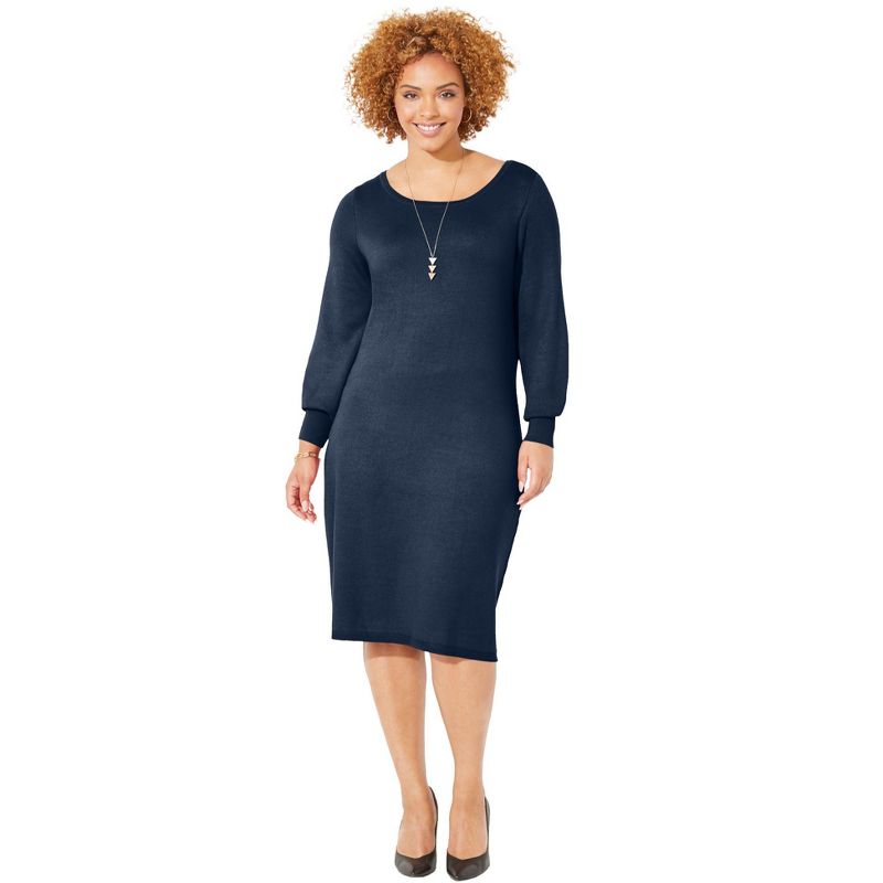 Catherines Women's Plus Size Liz&Me® Boatneck Sweater Dress, 1 of 3