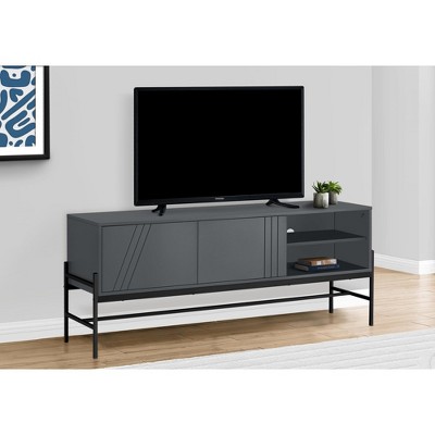 Monarch Specialties Tv Stand 60 Inch Console Media Entertainment Center Storage Cabinet Grey Laminate Black Metal Contemporary Modern