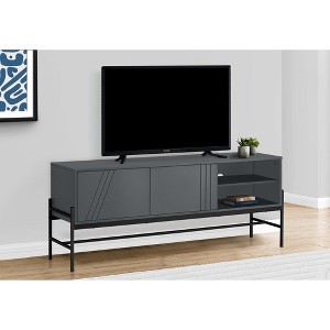 Monarch Specialties Tv Stand 60 Inch Console Media Entertainment Center Storage Cabinet Grey Laminate Black Metal Contemporary Modern - 1 of 4
