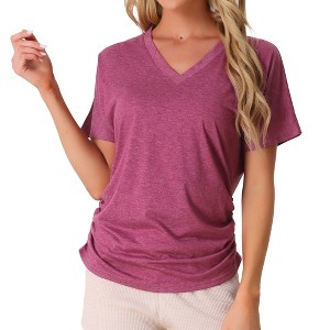 cheibear Womens Rayon Sleep T Shirt V Neck Pajamas Top - 1 of 4
